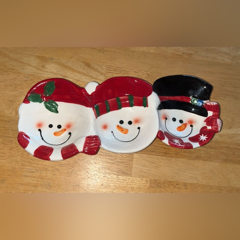 ⛄️ EUC Holiday Snowman Trio Ceramic Serving Dish ⛄️